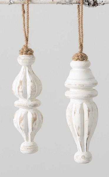 White washed wood finial ornament